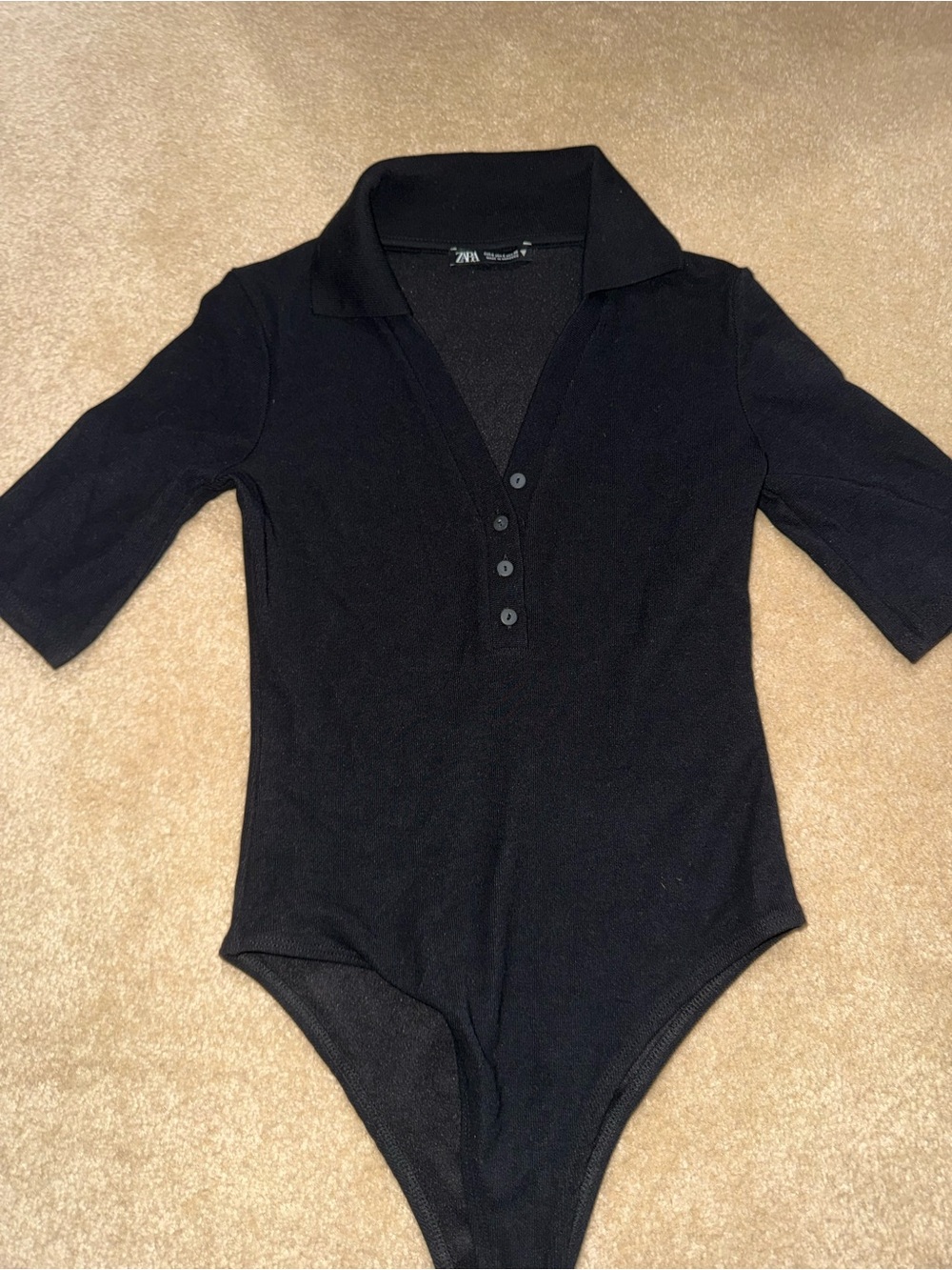 Zara Black Polo-Collar One-Piece Bodysuit